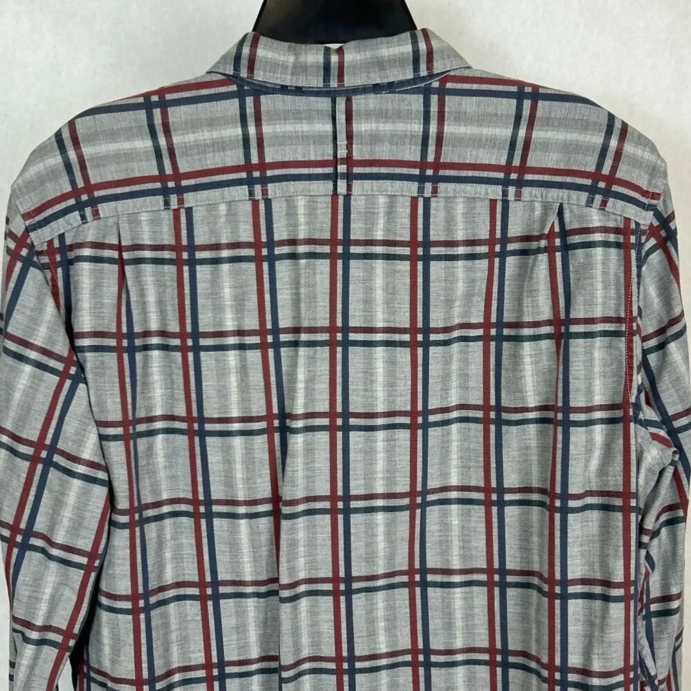 Banana Republic Luxe Flannel Button Down Shirt Camden Fit Sz Large Gray Plaid